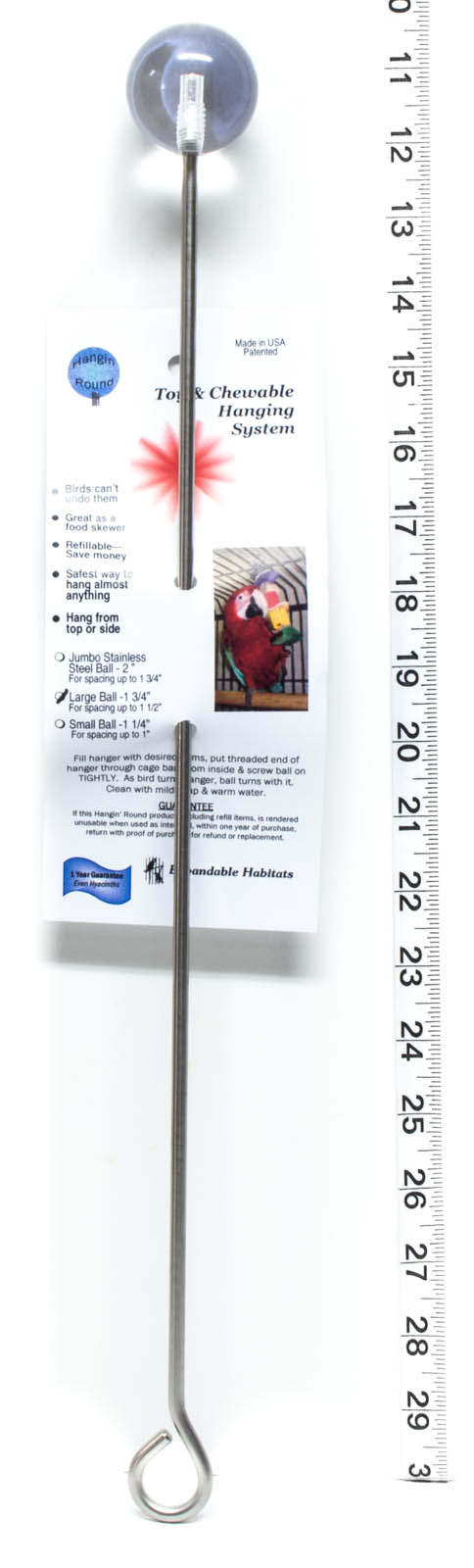 19" Straight Stainless Steel Kabob-Skewer w-Acrylic Ball